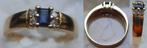 Bague or 18K NEUVE saphir bleu + 4 diamants taille 53; 2,6 g, Nieuw, Met edelsteen, Dame, Goud