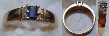 Bague or 18K NEUVE saphir bleu + 4 diamants taille 53; 2,6 g beschikbaar voor biedingen