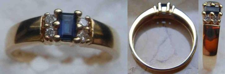Bague or 18K NEUVE saphir bleu + 4 diamants taille 53; 2,6 g, Handtassen en Accessoires, Ringen, Nieuw, Dame, Blauw, Goud, Met edelsteen