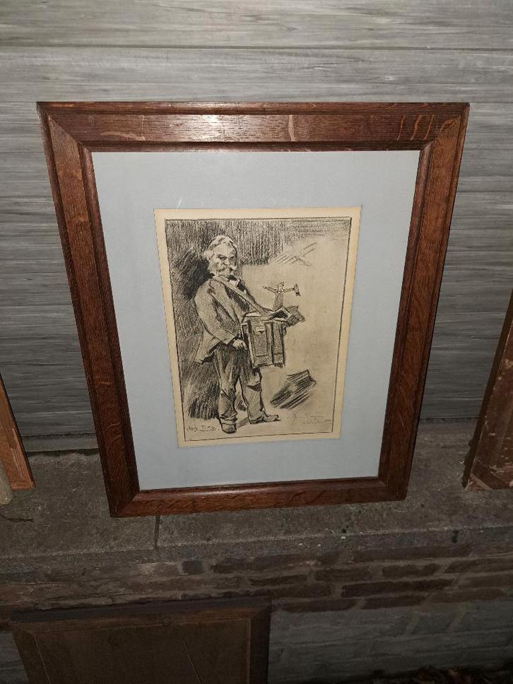 lithographie le joeur d orgue signe louis titz, Antiek en Kunst, Kunst | Litho's en Zeefdrukken, Ophalen of Verzenden