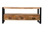 TV kast 3 laden 150 cm mangohout gecombineerd met zwart, 100 tot 150 cm, Nieuw, Minder dan 100 cm, Metaal