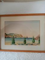 Belgische aquarel jaar 50/60 gesigneerd P. Santkin 33,5/43,5, Antiek en Kunst, Kunst | Schilderijen | Klassiek, Ophalen of Verzenden