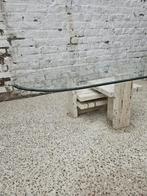 Willy Ballez travertin salontafel met glazen blad, Antiek en Kunst, Ophalen