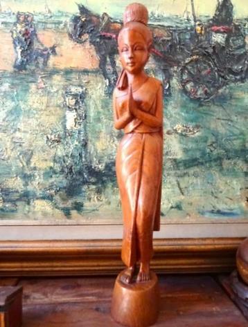 Thailand handgesneden houten beeld welkomstgroet. H. 46 cm!  beschikbaar voor biedingen