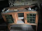1930 laag dressoir, 2 deuren, 2 laden en glazen dressoirblad, Antiek en Kunst, Antiek | Meubels | Kasten, Ophalen