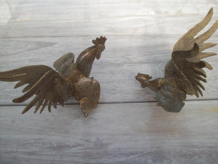 2 massief geel koper mooie vecht hanen., Antiek en Kunst, Antiek | Brons en Koper, Koper, Ophalen of Verzenden