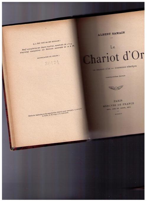 Le chariot d'or - symphonie héroïque - Albert Samain 1914, Livres, Poèmes & Poésie, Utilisé, Un auteur, Enlèvement ou Envoi