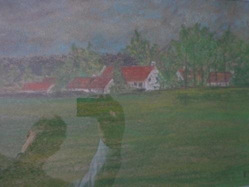pastel Landschap met huizen en bomenrij Frans De Cock 1920, Antiek en Kunst, Kunst | Schilderijen | Modern, Ophalen