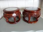 Houten Chinese plantenstaander(2stuks) met marmer 21cm dia., Antiek en Kunst, Kunst | Beelden en Houtsnijwerken, Ophalen