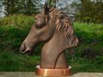 Tête de cheval robuste - aluminium - base aspect cuivre, DER, Antiquités & Art, Enlèvement ou Envoi