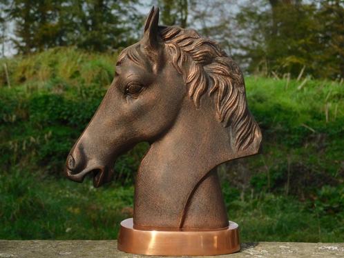 Tête de cheval robuste - aluminium - base aspect cuivre, DER, Antiquités & Art, Curiosités & Brocante, Enlèvement ou Envoi