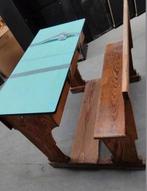 Vintage retro oude houten schoolbank 2 zitplaatsen lessenaar, Huis en Inrichting, Gebruikt, Ophalen of Verzenden