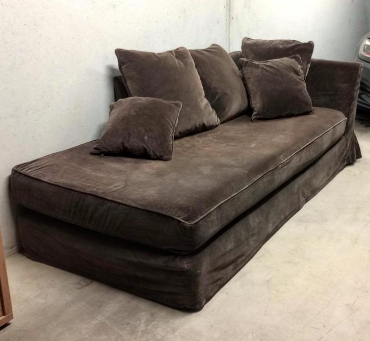 Kwalitatieve bruine longchair in velour, Huis en Inrichting, Zetels | Zetels en Chaises Longues, Gebruikt, Tweepersoons, Minder dan 150 cm