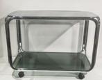Chroom met donker groen glas , space age en bar trolley  ,, Huis en Inrichting, Tafels | Salontafels, Ophalen, Minder dan 50 cm
