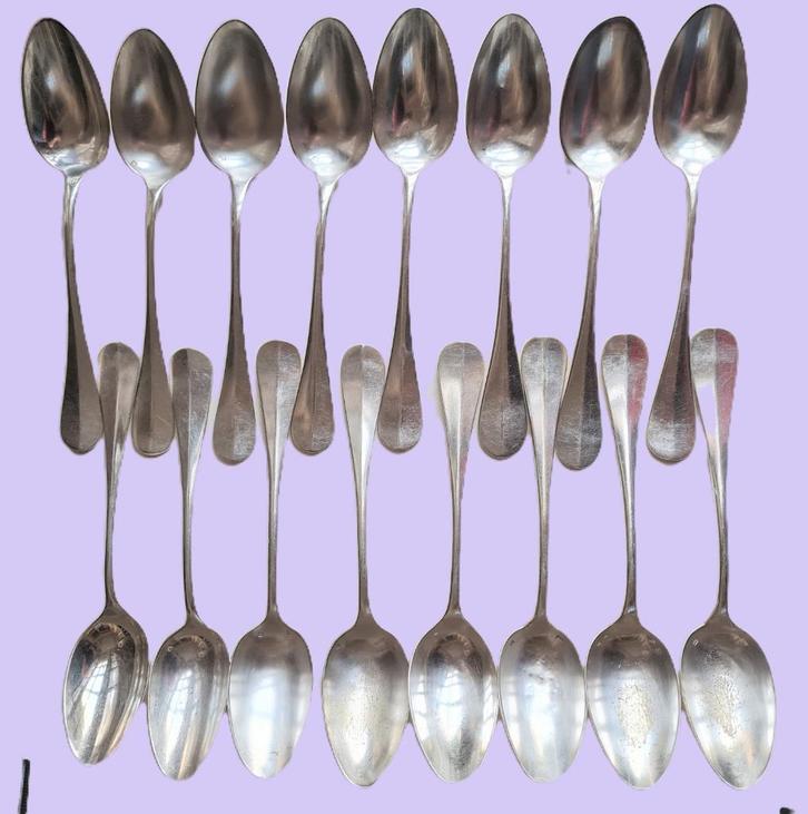 16 verzilverde Métal alliage Blanc lepels monogram  B.B., Antiek en Kunst, Antiek | Bestek, Ophalen of Verzenden