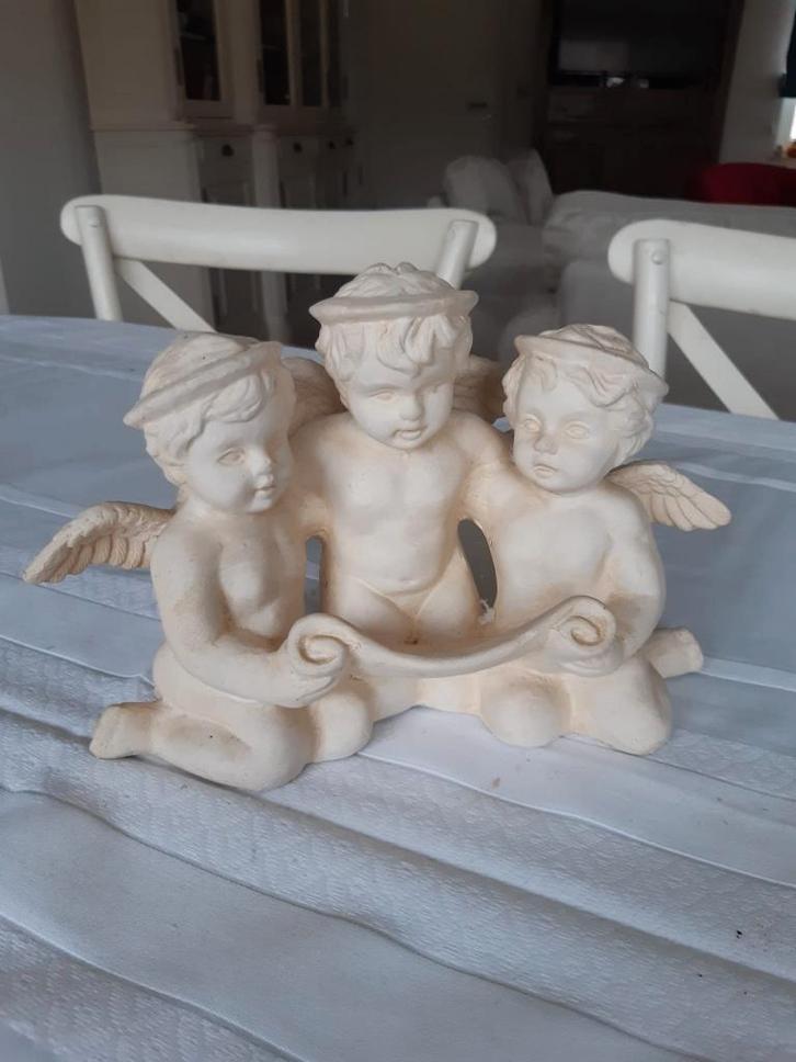 Groupe de 3 angelots avec parchemin - Plâtre, Divers, Noël, Enlèvement ou Envoi
