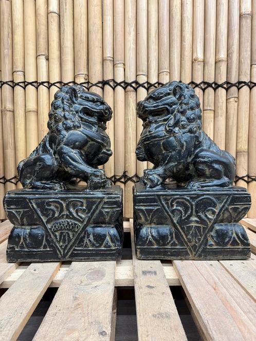 Set Fu Dogs - Tempelleeuwen in steen tuinbeeld 60cm, Tuin en Terras, Tuinbeelden, Ophalen of Verzenden
