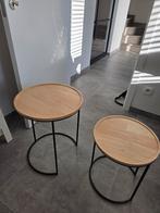Houten bijzettafels met metalen voet, Huis en Inrichting, Tafels | Bijzettafels, Ophalen, Zo goed als nieuw, Rond, Hout