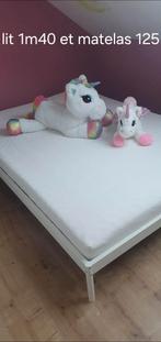 Lit 1m40 avec sommier et matelas, Maison & Meubles, Enlèvement, Blanc, Deux personnes, 220 cm
