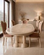 Table Art Déco en travertin des années 1970 avec 5 chaises., Maison & Meubles, Enlèvement, Cinq personnes ou plus, Ovale, Vintage