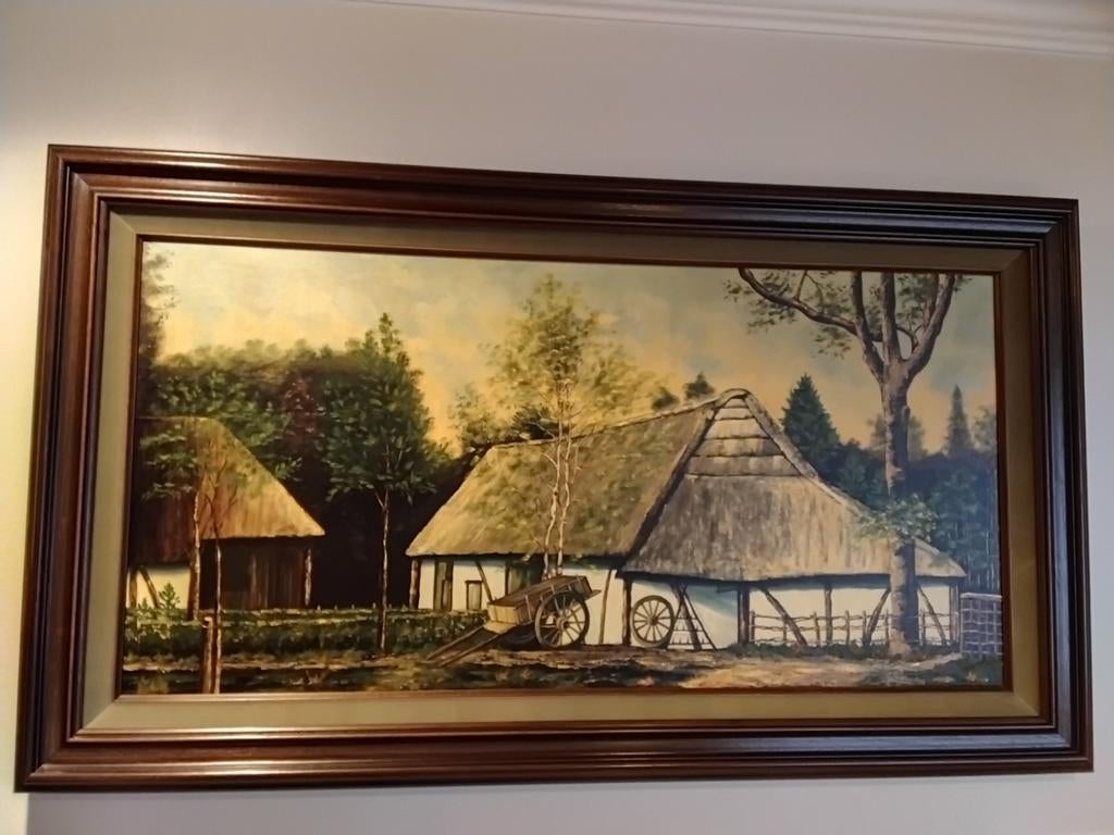 Mooie schilderij van de oude hoeve in bokrijk., Antiek en Kunst, Ophalen
