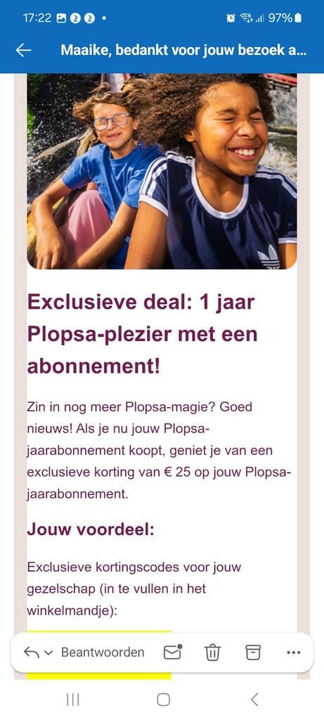 Plopsaland jaarabonnement kortingscode 25 euro, Eén persoon, Kortingsbon, Pretpark