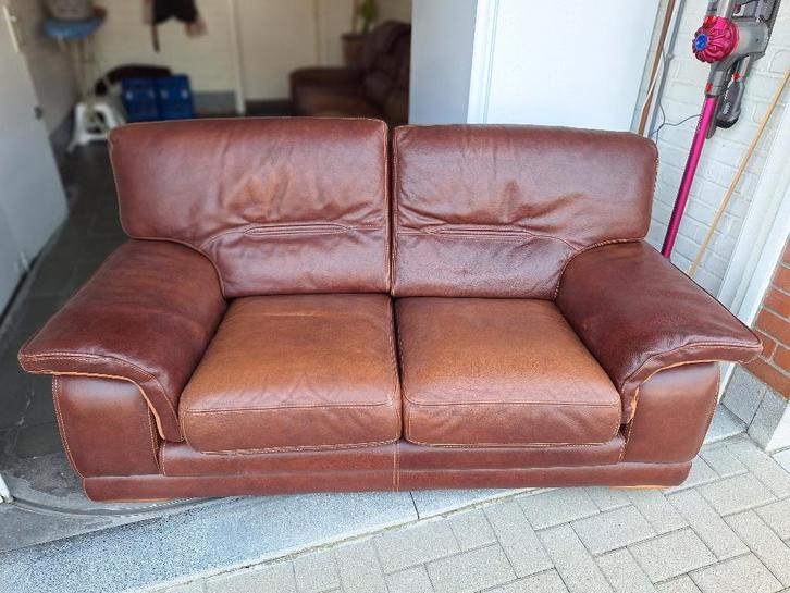 Twee en drie zit zetels, Huis en Inrichting, Zetels | Zetels, Gebruikt, Hout, Leer, Ophalen