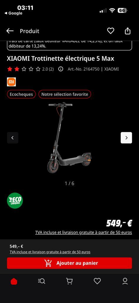 Trottinette électrique xiaomi scooter 5 max, Vélos & Vélomoteurs, Trottinettes, Comme neuf, Enlèvement