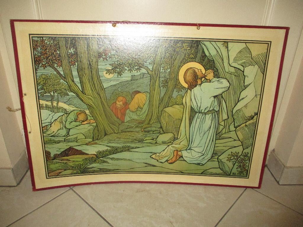Photo de la vieille école - Le Christ prie Dieu le Père, Antiquités & Art, Antiquités | Cartes scolaires, Autres thèmes, Enlèvement ou Envoi