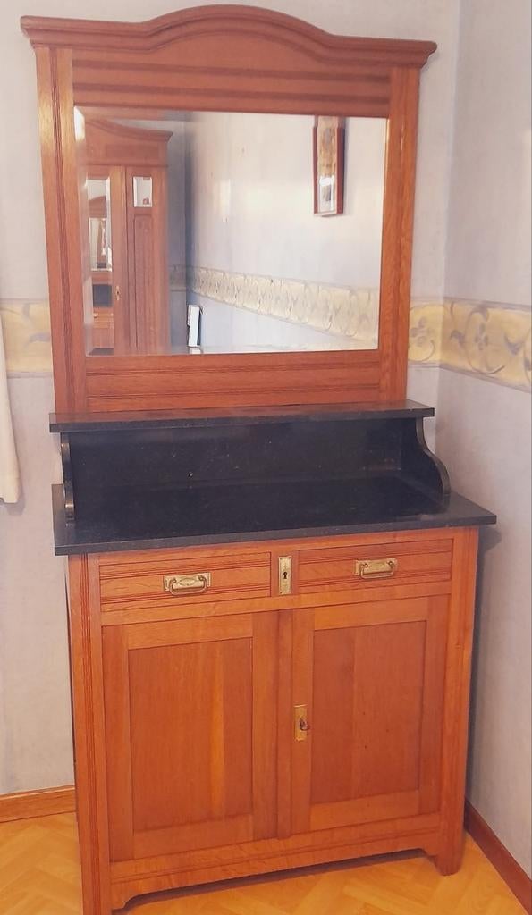 Commode 2 portes avec marbre et miroir- DOIT PARTIR, Enlèvement