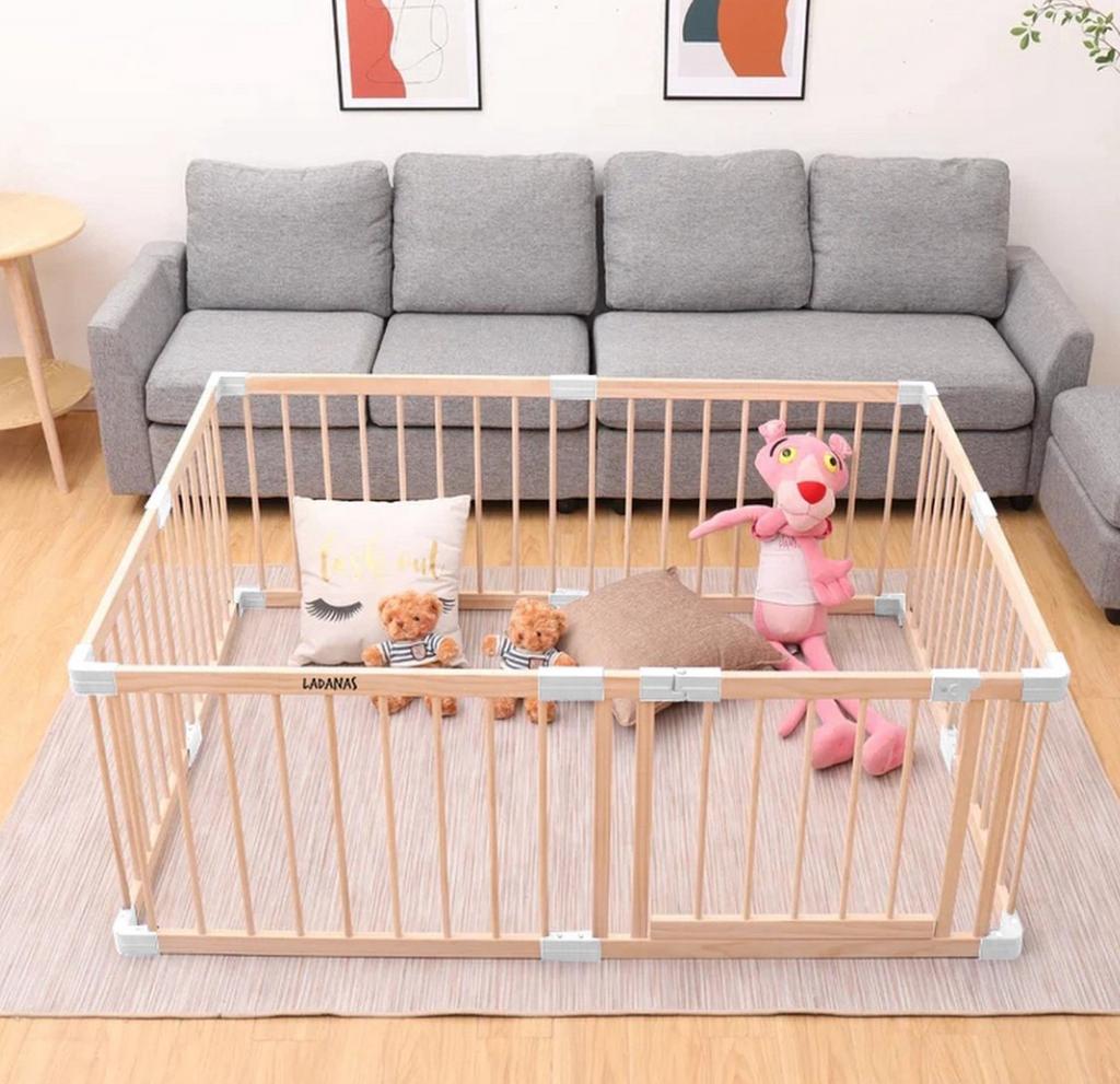 Parc bébé - Bois de pin Massif - avec porte - grand format, Enlèvement, Comme neuf