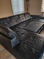 Lederen hoeksalon zwart!, Maison & Meubles, Canapés | Coins salons complets, Enlèvement