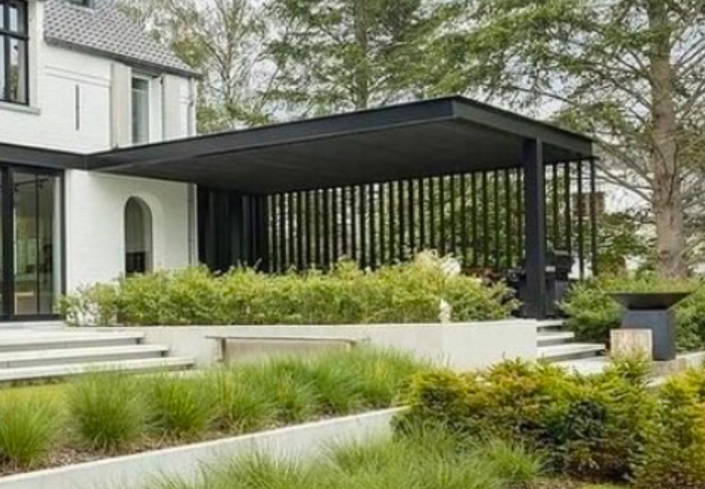 Hoogwaardig overdekt terras zwart stalen constructie, Tuin en Terras, Overkappingen, Ophalen, Zo goed als nieuw, Carport