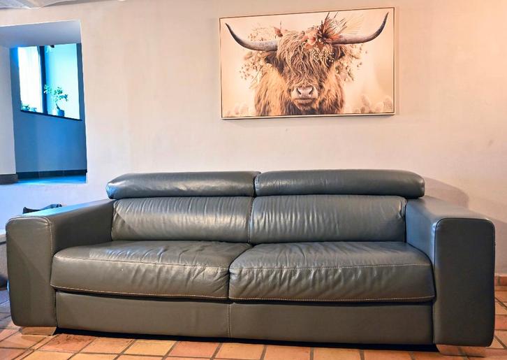 Canapé cuir véritable italien - 3 places + 2 places – 300 €, Maison & Meubles, Canapés | Salons, Utilisé, Banc droit, Trois personnes