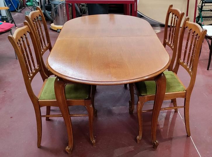 Eiken tafel 4 stoelen stijl art nouveau - secrétaire, Huis en Inrichting, Complete eetkamers, Ophalen