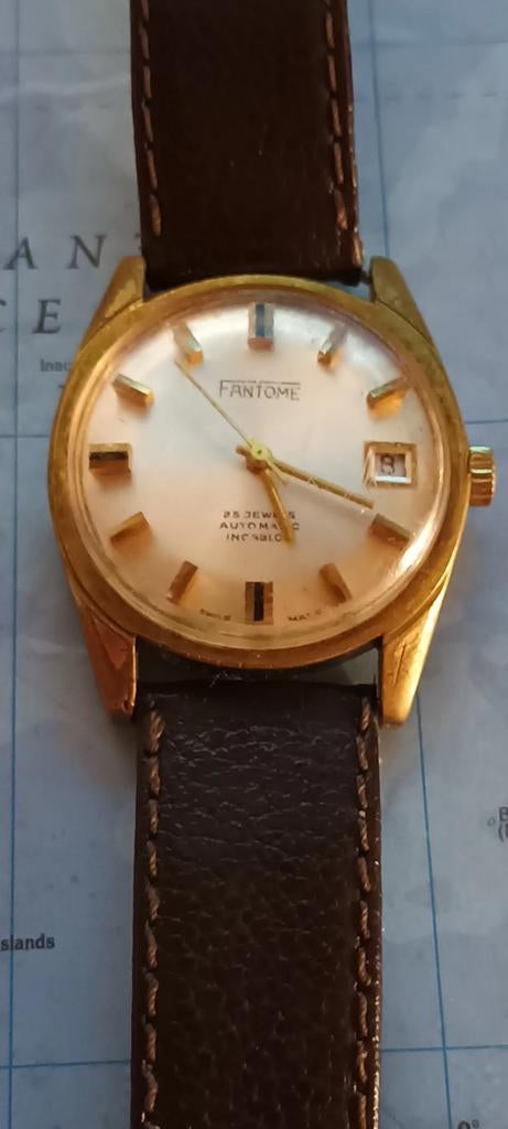 Automatisch fantoomhorloge 24 juwelen verguld 10 micron donk, Ophalen of Verzenden, Goud