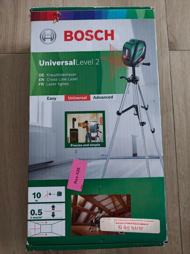 Bosch Universallevel 2 kruislijnlaser + Statief, Ophalen of Verzenden, Zo goed als nieuw, Afstand