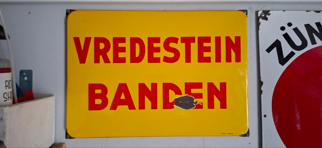 Emaille Lancat vredestein banden bord, Verzamelen, Ophalen