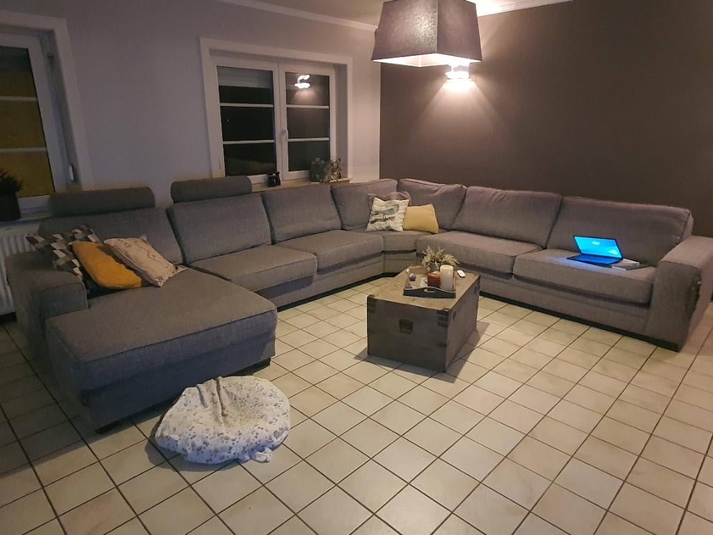 Grote hoekzetel met Lounge bruin/grijs, Ophalen, Gebruikt, Overige maten, Hoekbank