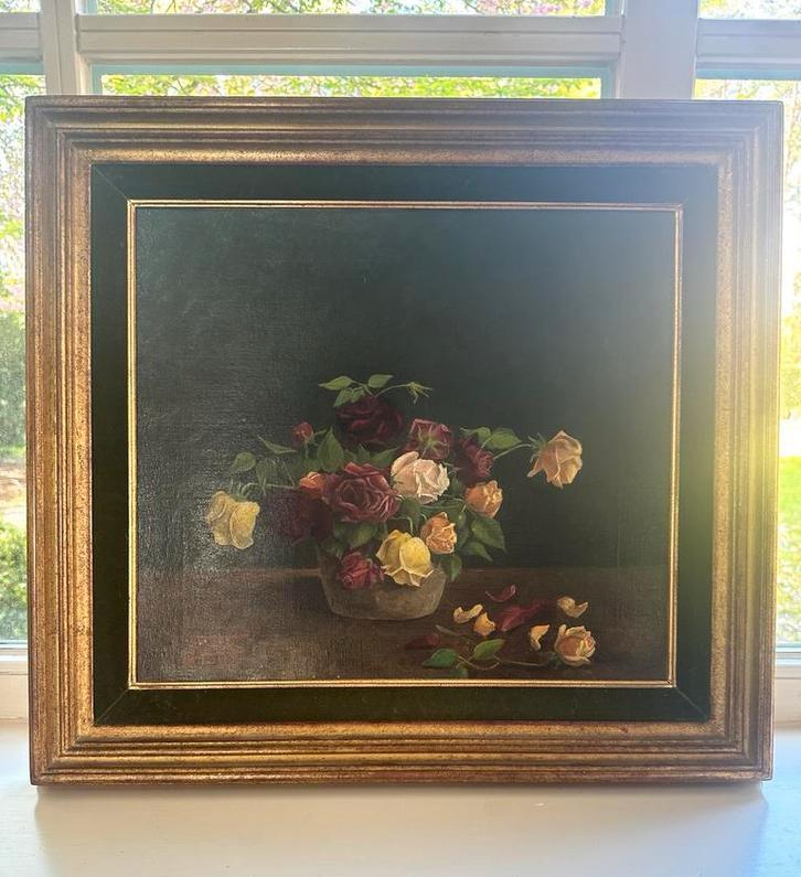 Olieverfschilderij stilleven (1890) ingelijst in goudkleurig, Ophalen