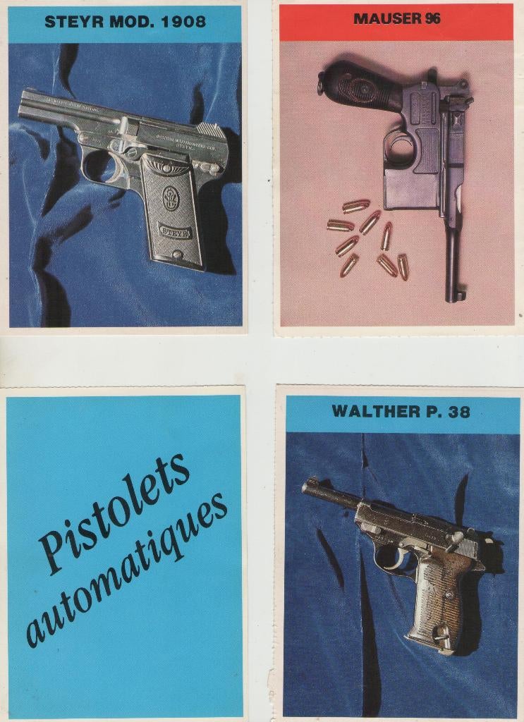 24 Fiches  (PISTOLETS  AUTOMATIQUES), Collections, Objets militaires | Général, Enlèvement ou Envoi