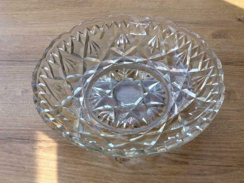 Glazen schaal - vintage - 25 cm diameter, Huis en Inrichting, Keuken | Servies, Gebruikt, Ophalen of Verzenden