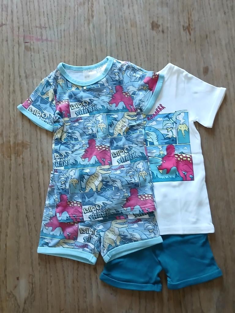 Set van 2 H&M Pyjama's - Maat 98/104 - Katoen - Dinosaurus, Nacht- of Onderkleding, Gebruikt, H&M, Ophalen of Verzenden