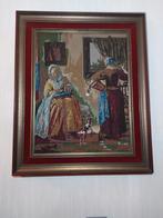 Borduurwerk in kader van 2 dames en hondje, Antiek en Kunst, Kunst | Schilderijen | Klassiek, Ophalen