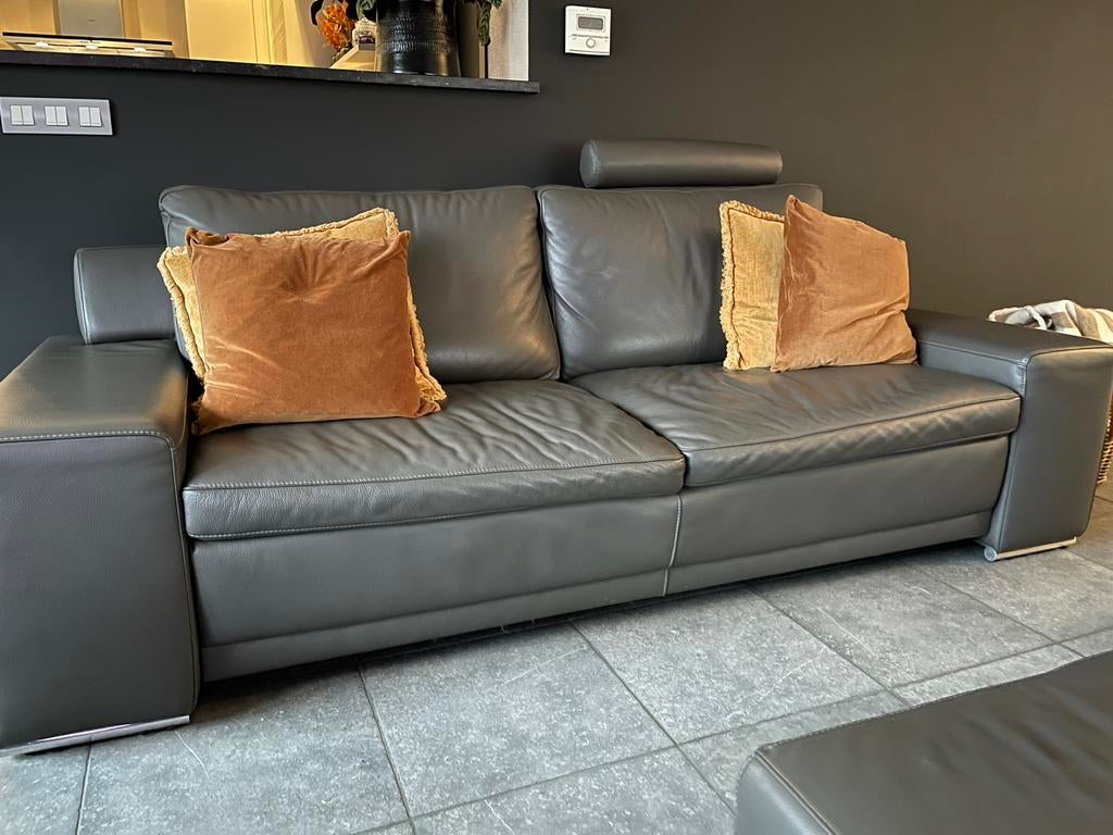Salon grijs leder, Huis en Inrichting, Ophalen, Zo goed als nieuw