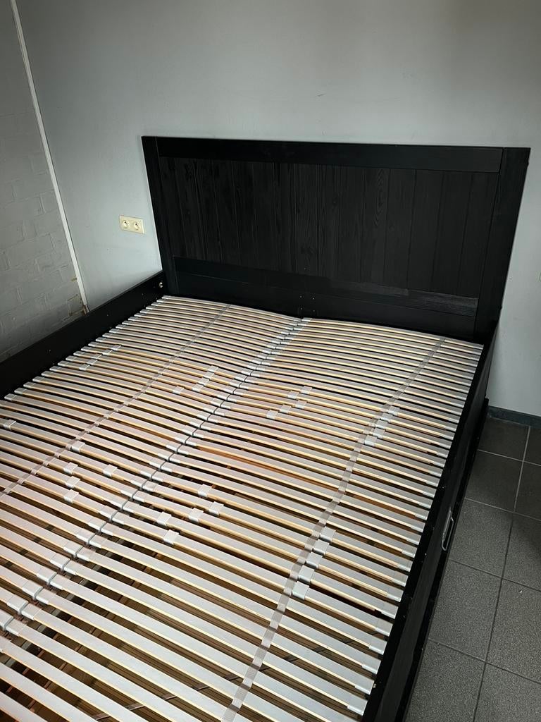 Fjell Tweepersoonsbed met lattenbodem 160x200, Ophalen, Gebruikt, Zwart, Tweepersoons