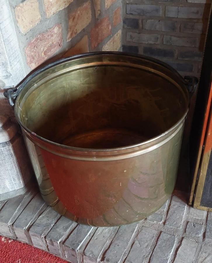 Antieke koperen wasketel – haardketel met hengsel – landelij, Huis en Inrichting, Woonaccessoires | Overige, Gebruikt, Ophalen