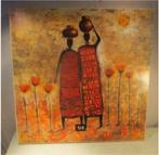 Mooi Afrikaanse Artprint - Vrouwen met potten' - 70x70, Verzenden, Zo goed als nieuw, Print