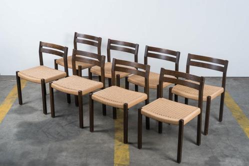 Niels Møller model 401 stoelen, Huis en Inrichting, Stoelen, Gebruikt, Vijf, Zes of meer stoelen, Hout, Riet of Rotan, Overige materialen
