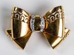 Strikbroche in 18K goud en diamanten – Jaren 1950, Antiek en Kunst, Antiek | Zilver en Goud, Verzenden, Goud